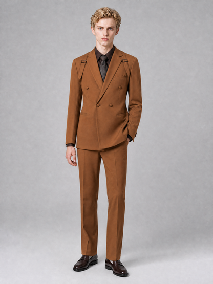 Men's Light Burnt Orange Double-Breasted Slim Fit 2-Piece Suit – Peak Lapel Wedding & Business Formal Set - Burnt Orange - Burnt_Orange_2