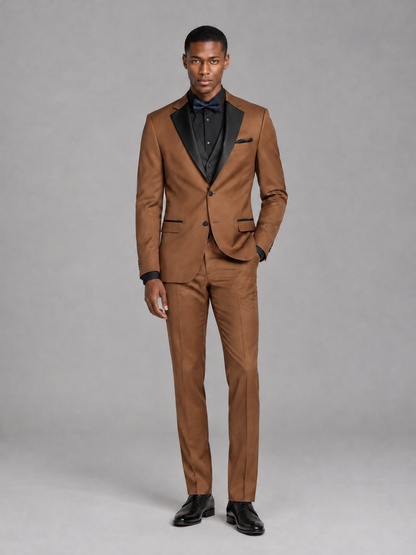 Savile Men's Burnt Orange Contrast Shawl Lapel Tuxedo Suit – 3-Piece Wedding, Prom & Black-Tie Formal Set - Burnt Orange - Burnt Orange_2