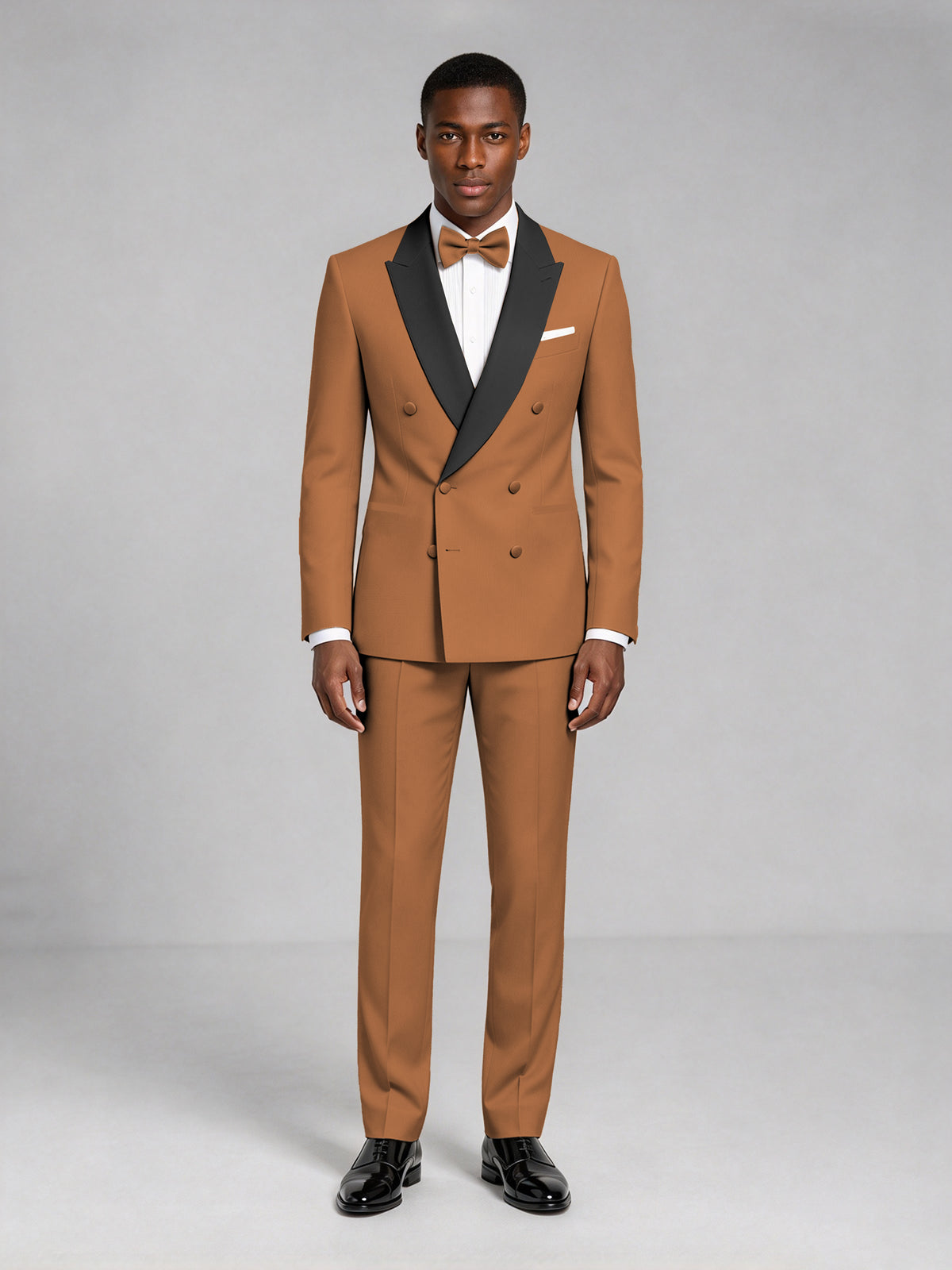 Men's Burnt Orange Double-Breasted Tuxedo Suit – Satin Shawl Lapel Burnt Orange-Tie Wedding & Gala 2-Piece Set - Burnt Orange