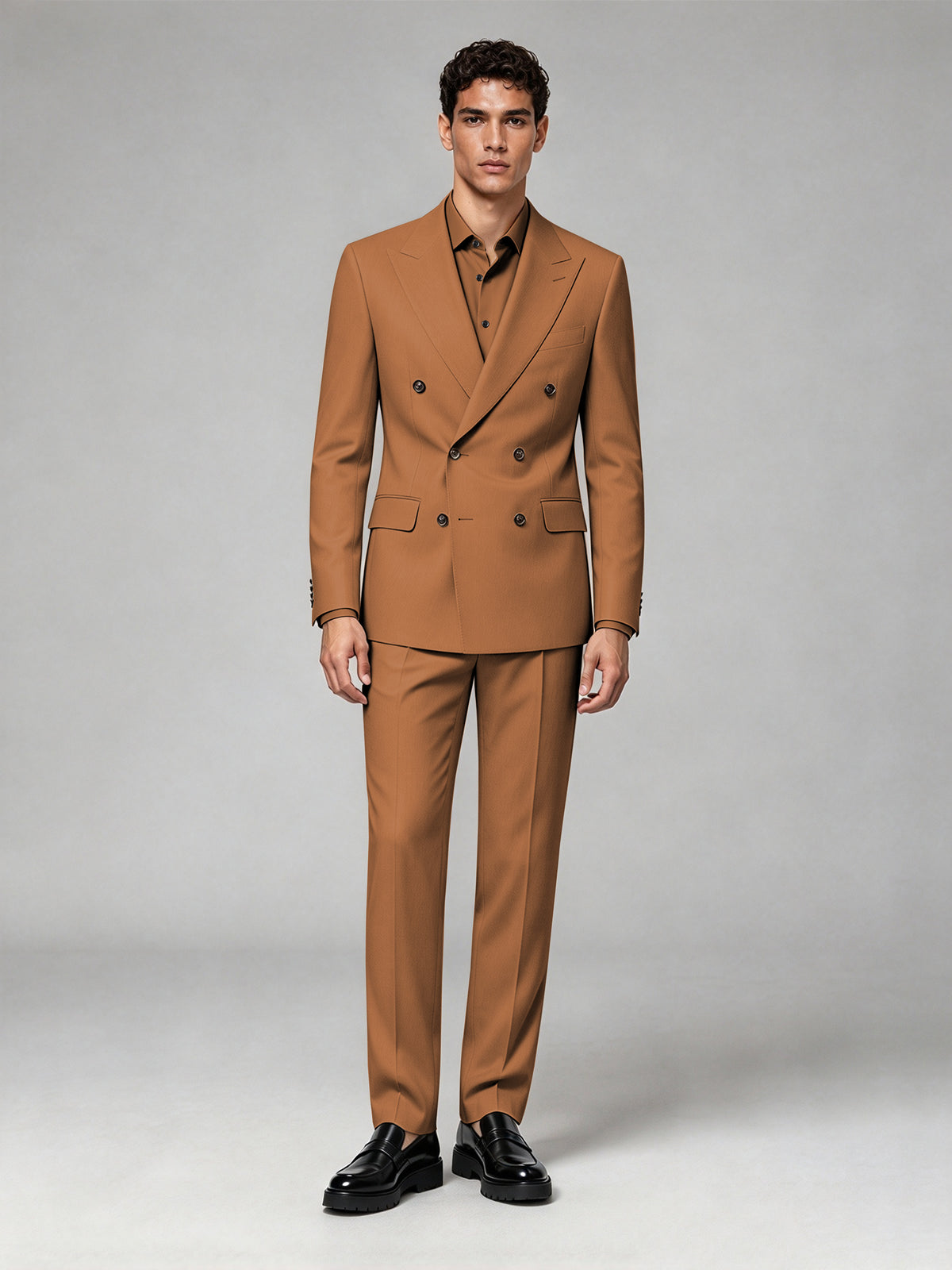 Savile Men's Burnt Orange Double-Breasted 2-Piece Suit Set – Blazer & Trousers - Burnt Orange