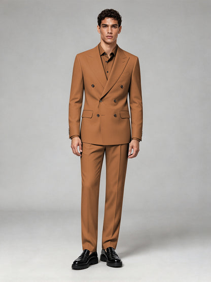 Savile Men's Burnt Orange Double-Breasted 2-Piece Suit Set – Blazer & Trousers - Burnt Orange