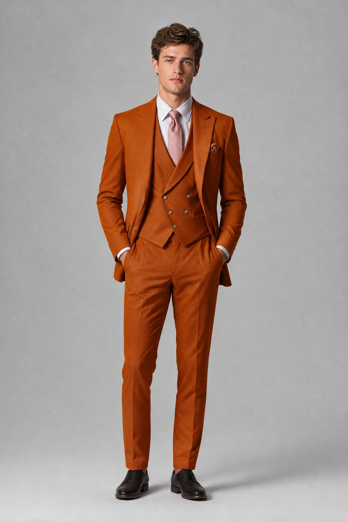 Savile Men's Dusty Burnt Orange 3-Piece Suit – Jacket, Vest & Trousers | QX0113 - Burnt Orange