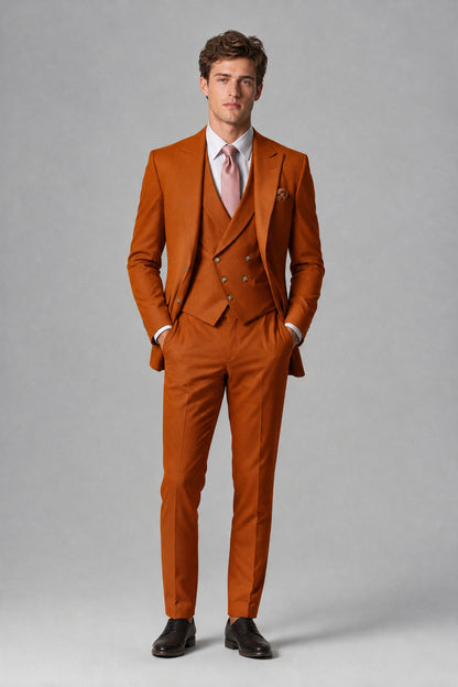Savile Men's Dusty Burnt Orange 3-Piece Suit – Jacket, Vest & Trousers | QX0113 - Burnt Orange