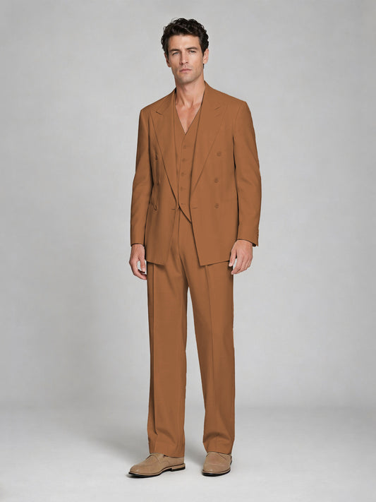 Men's Burnt Orange Double-Breasted 2-Piece Suit – Peak Lapel Wedding & Beach Formal Set with Vest - Burnt Orange