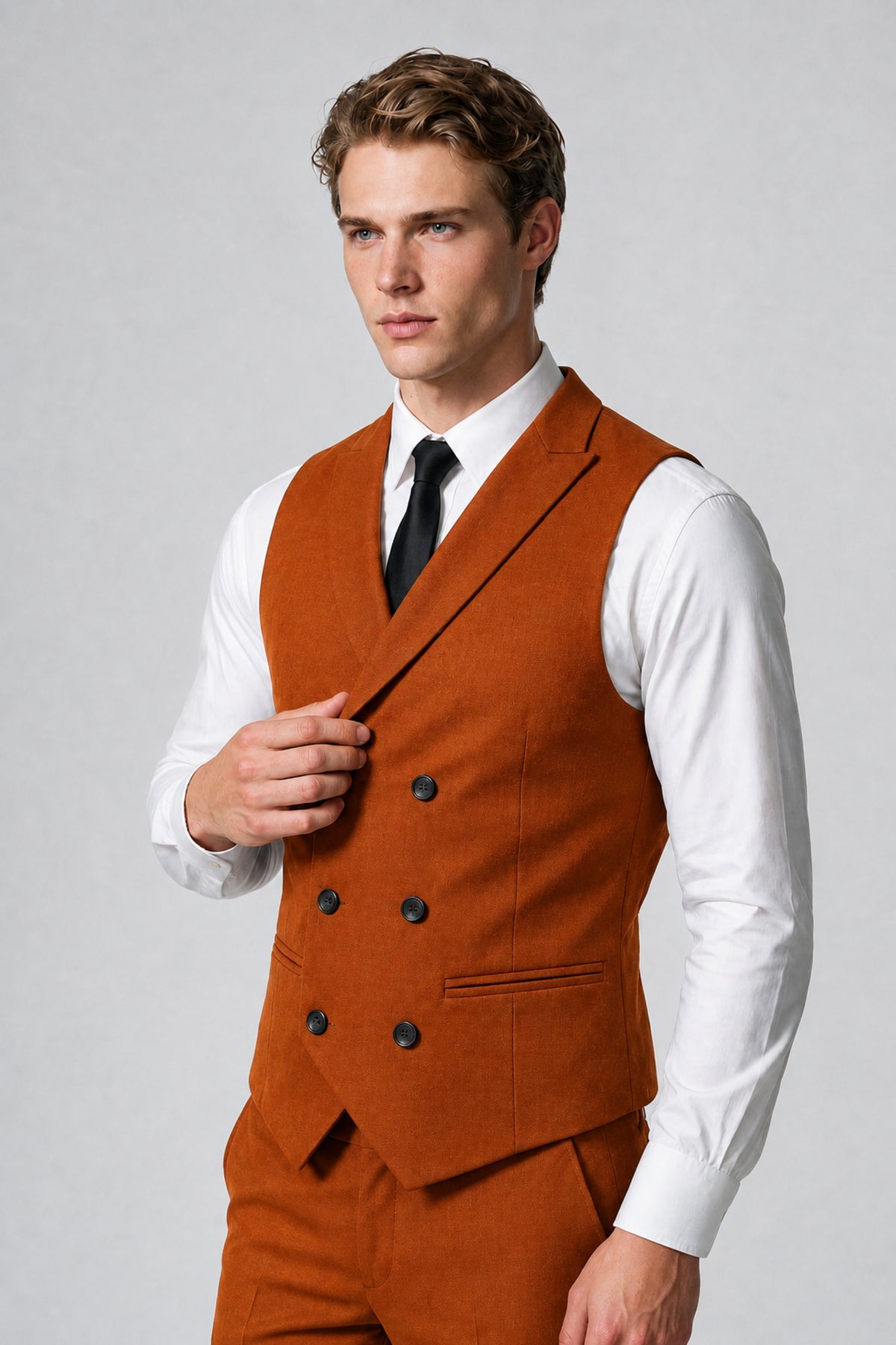 Men's Classic Burnt Orange Double-Breasted Shawl Lapel Suit Vest | Savile QX0100 - Burnt Orange