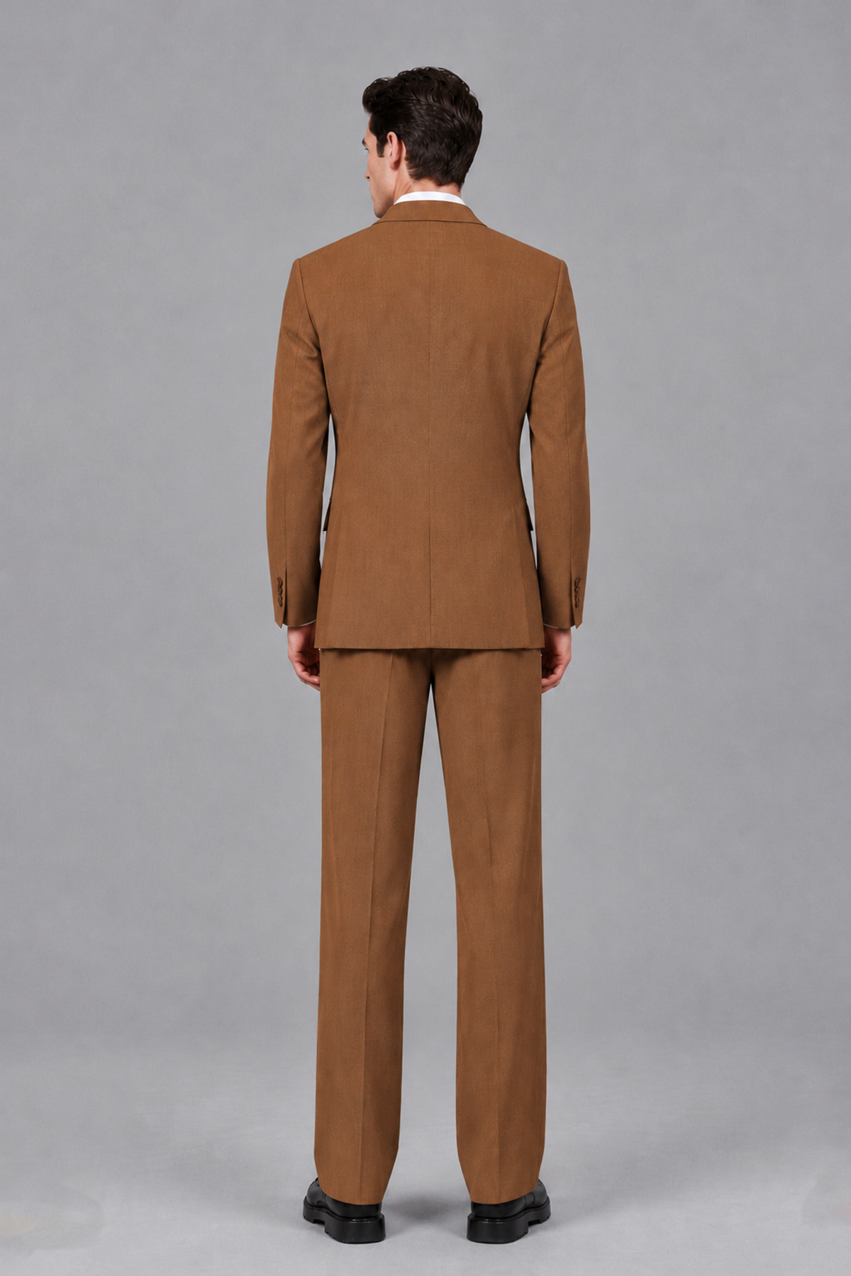 Savile Men's Burnt Orange Pleated 2-Piece Suit Set | Notch Lapel Blazer & Tailored Trousers - Burnt Orange - Burnt Orange_3