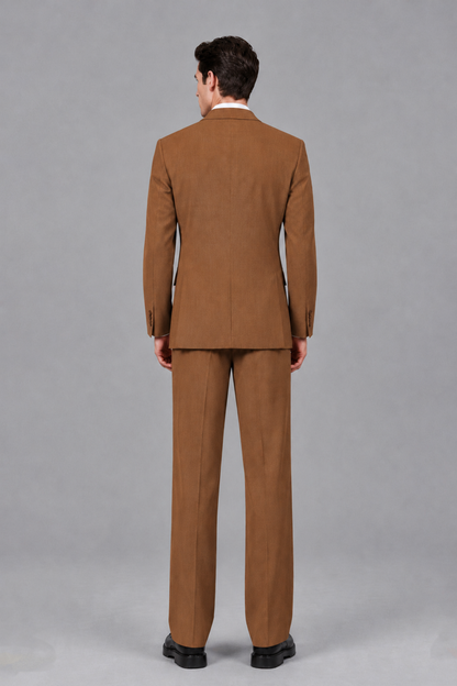 Savile Men's Burnt Orange Pleated 2-Piece Suit Set | Notch Lapel Blazer & Tailored Trousers - Burnt Orange - Burnt Orange_3