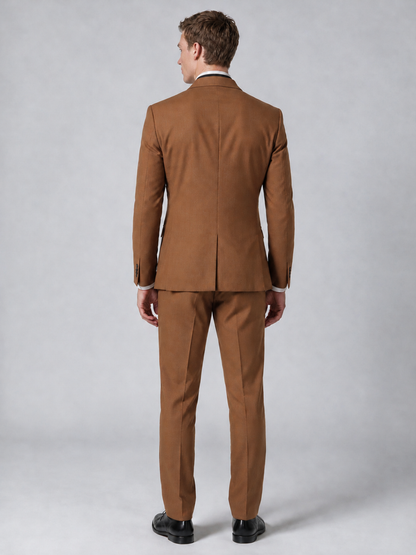 Savile Men's Burnt Orange Wrap Shawl Lapel 2-Piece Suit Set – Modern Jacket & Trousers - Burnt Orange - Burnt Orange_3