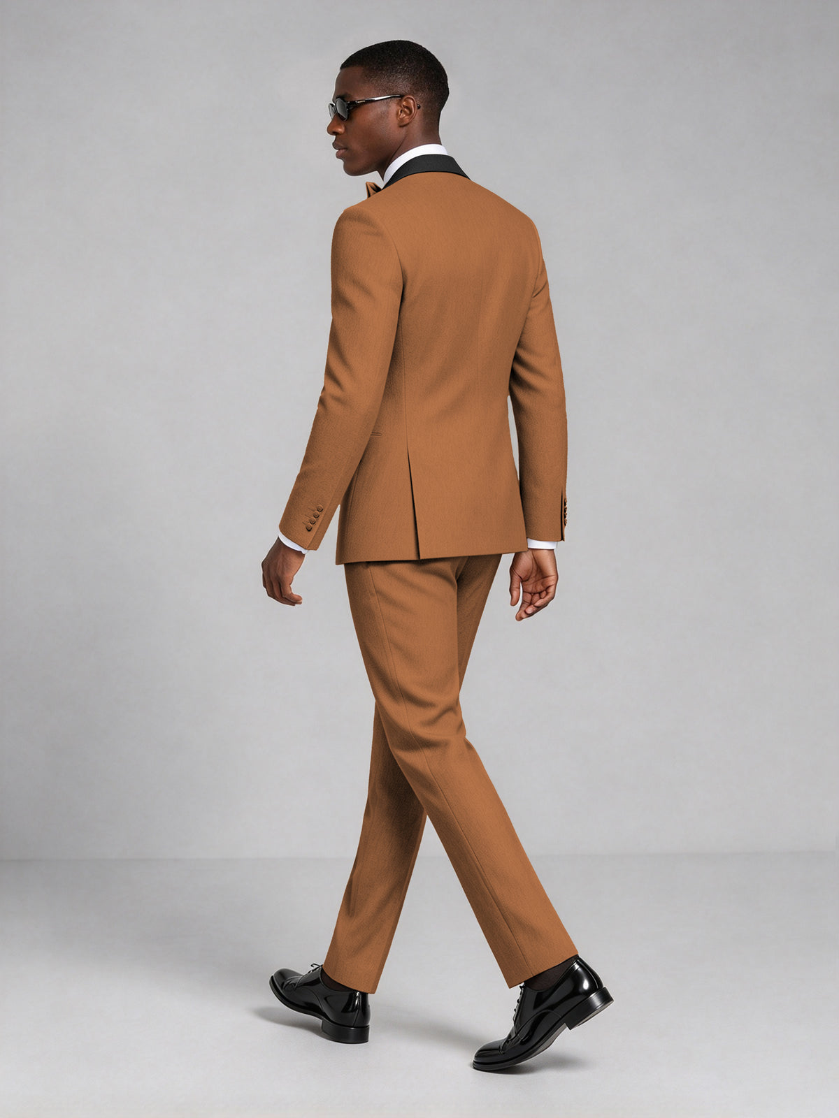 Men's Burnt Orange Double-Breasted Tuxedo Suit – Satin Shawl Lapel Burnt Orange-Tie Wedding & Gala 2-Piece Set - Burnt Orange