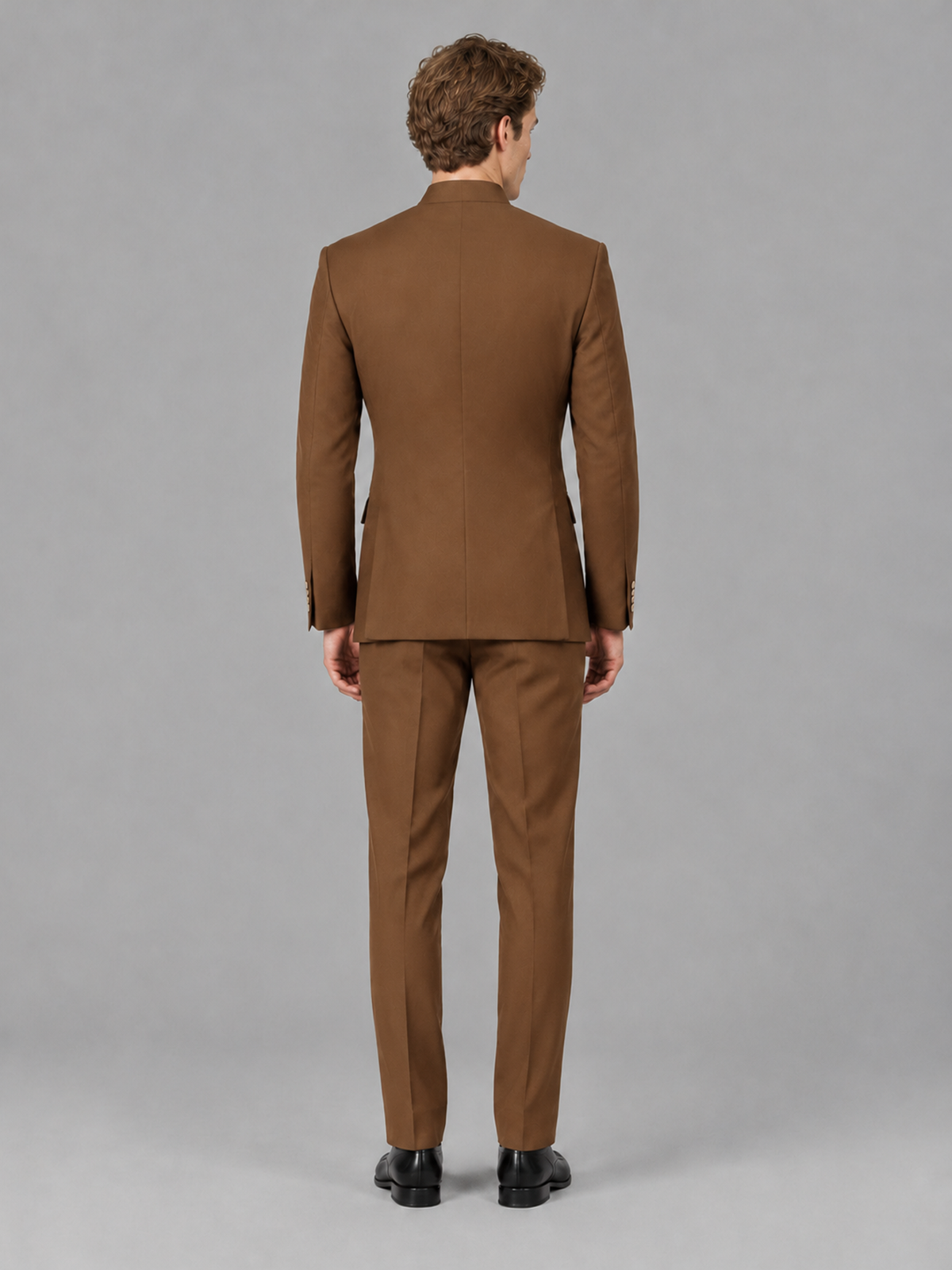 Savile Men's Burnt Orange Mandarin Collar Asymmetrical 2-Piece Suit Set – Modern Jacket & Trousers - Burnt Orange - Burnt Orange_3