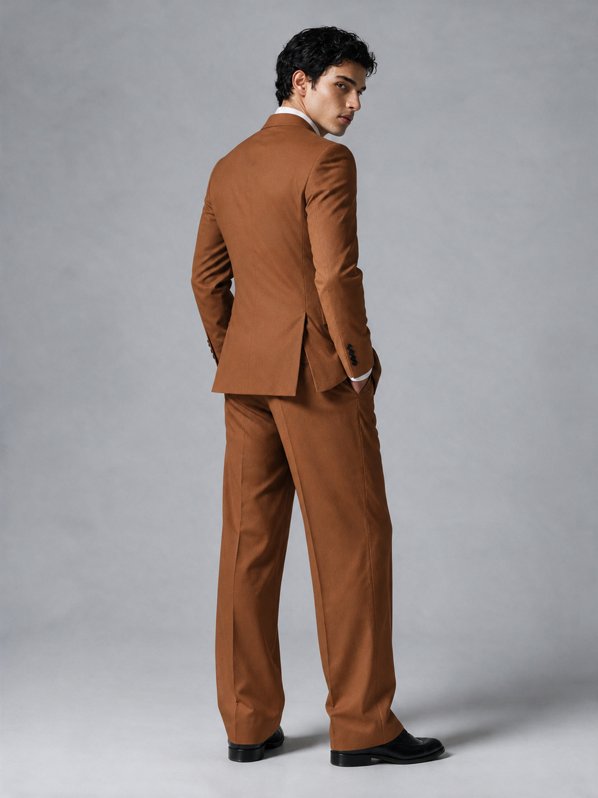 Savile Men's Burnt Orange Double-Breasted 2-Piece Suit Set – Peak Lapel Blazer & Pleated Wide-Leg Trousers - Burnt Orange - Burnt Orange_3