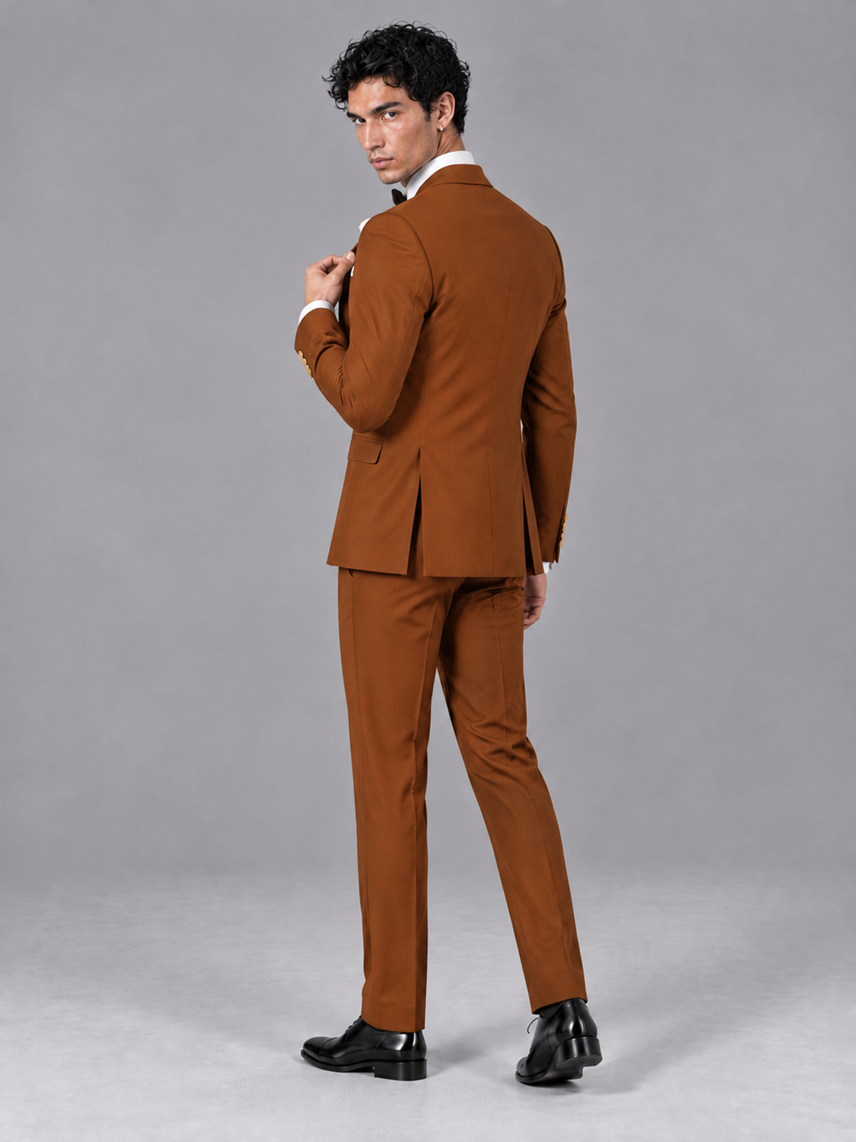 Savile Men's Burnt Orange Contrast White Peak Lapel 3-Piece Tuxedo Suit - Burnt_Orange