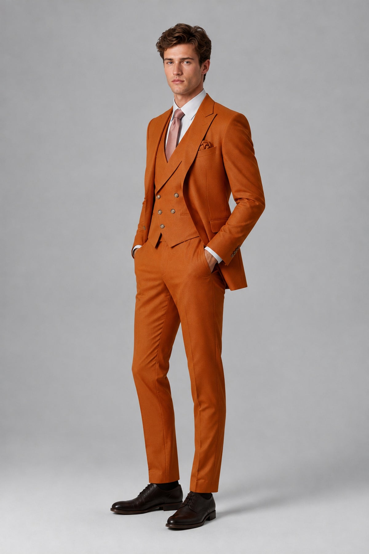Savile Men's Dusty Burnt Orange 3-Piece Suit – Jacket, Vest & Trousers | QX0113 - Burnt Orange