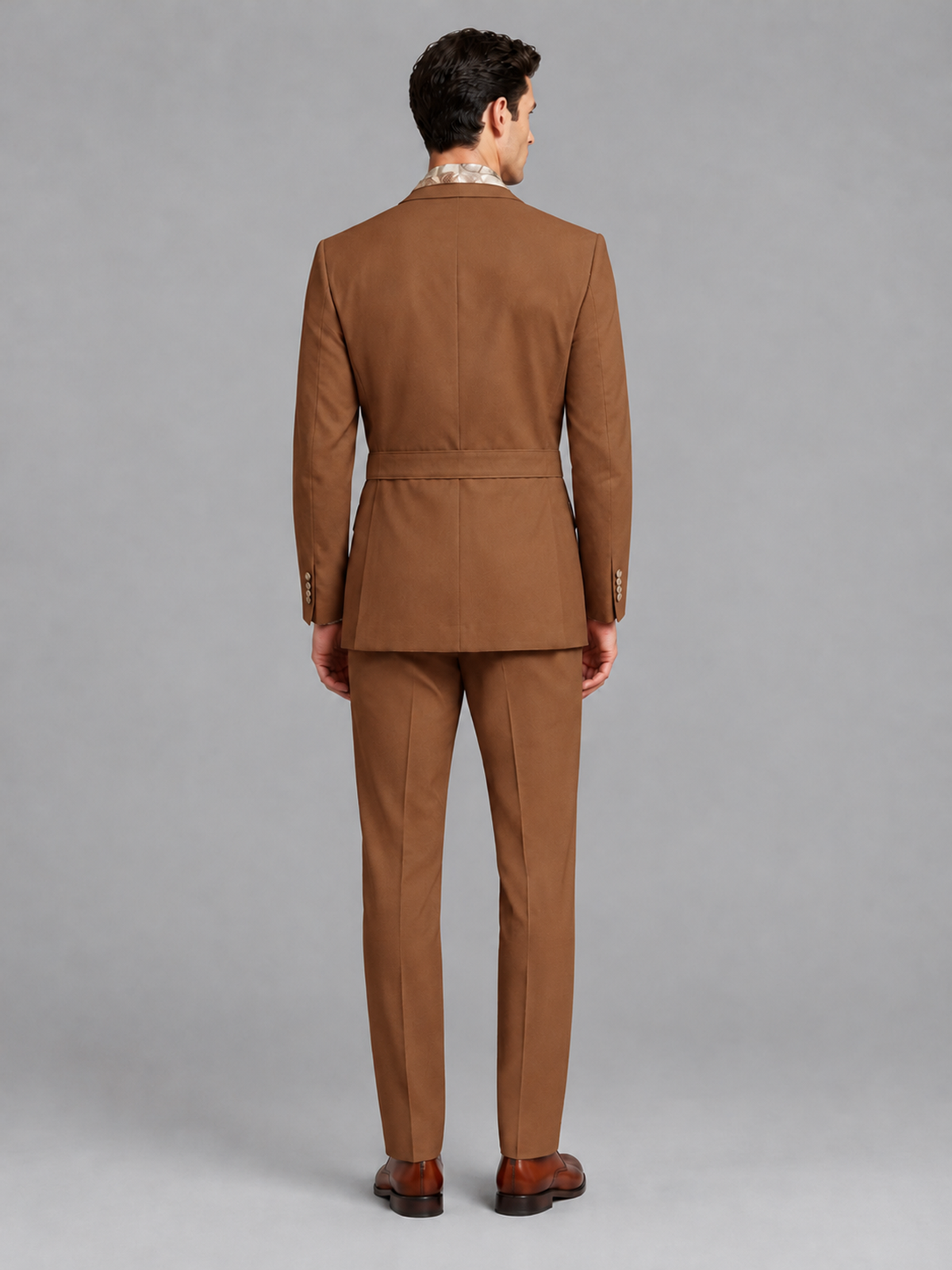 Savile Men's Burnt Orange Belted Wrap 2-Piece Suit – Peak Lapel Blazer & Tailored Trousers - SUC060 - Burnt Orange - Burnt Orange_3
