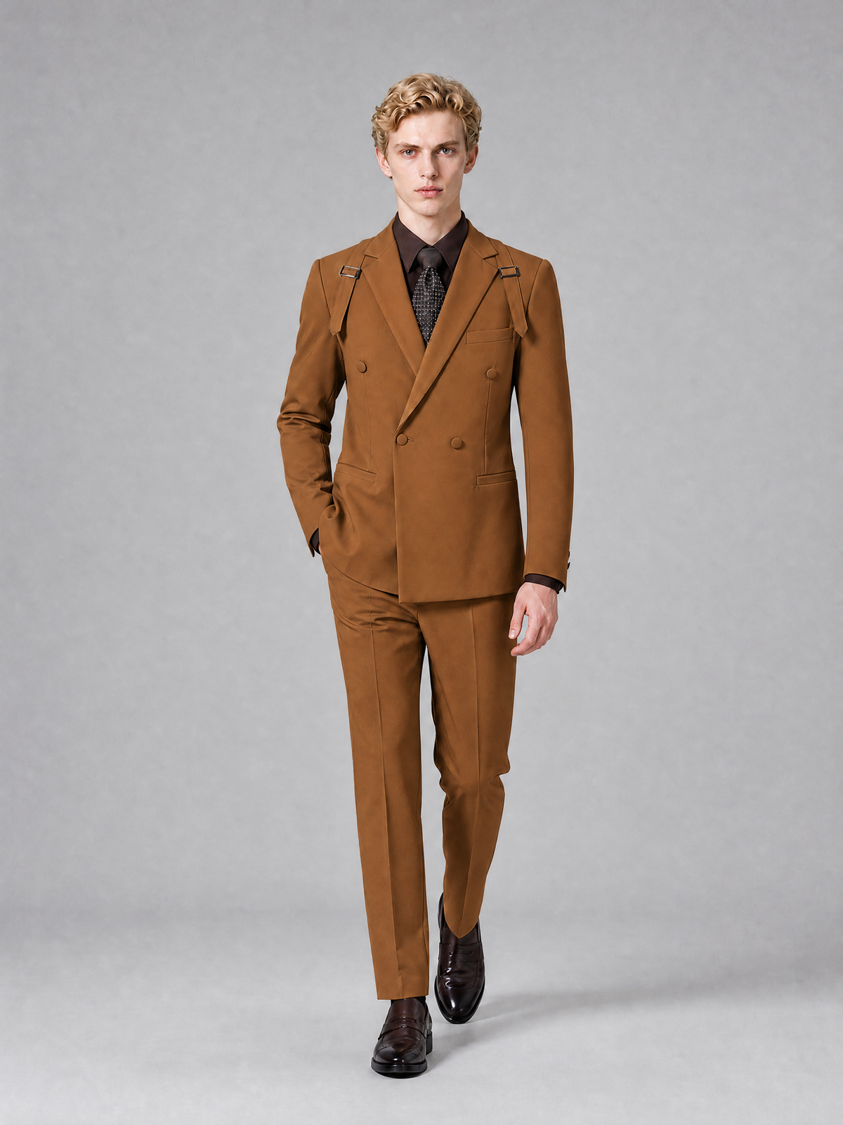 Men's Light Burnt Orange Double-Breasted Slim Fit 2-Piece Suit – Peak Lapel Wedding & Business Formal Set - Burnt Orange - Burnt_Orange_4