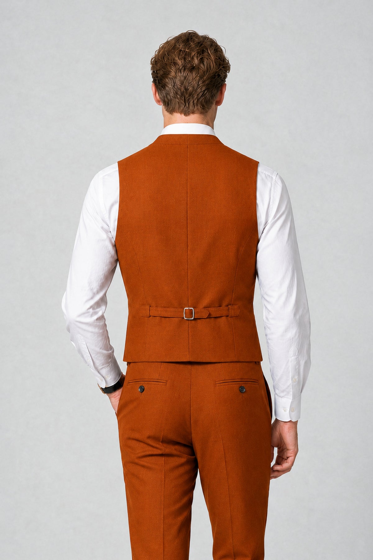 Men's Classic Burnt Orange Double-Breasted Shawl Lapel Suit Vest | Savile QX0100 - Burnt Orange
