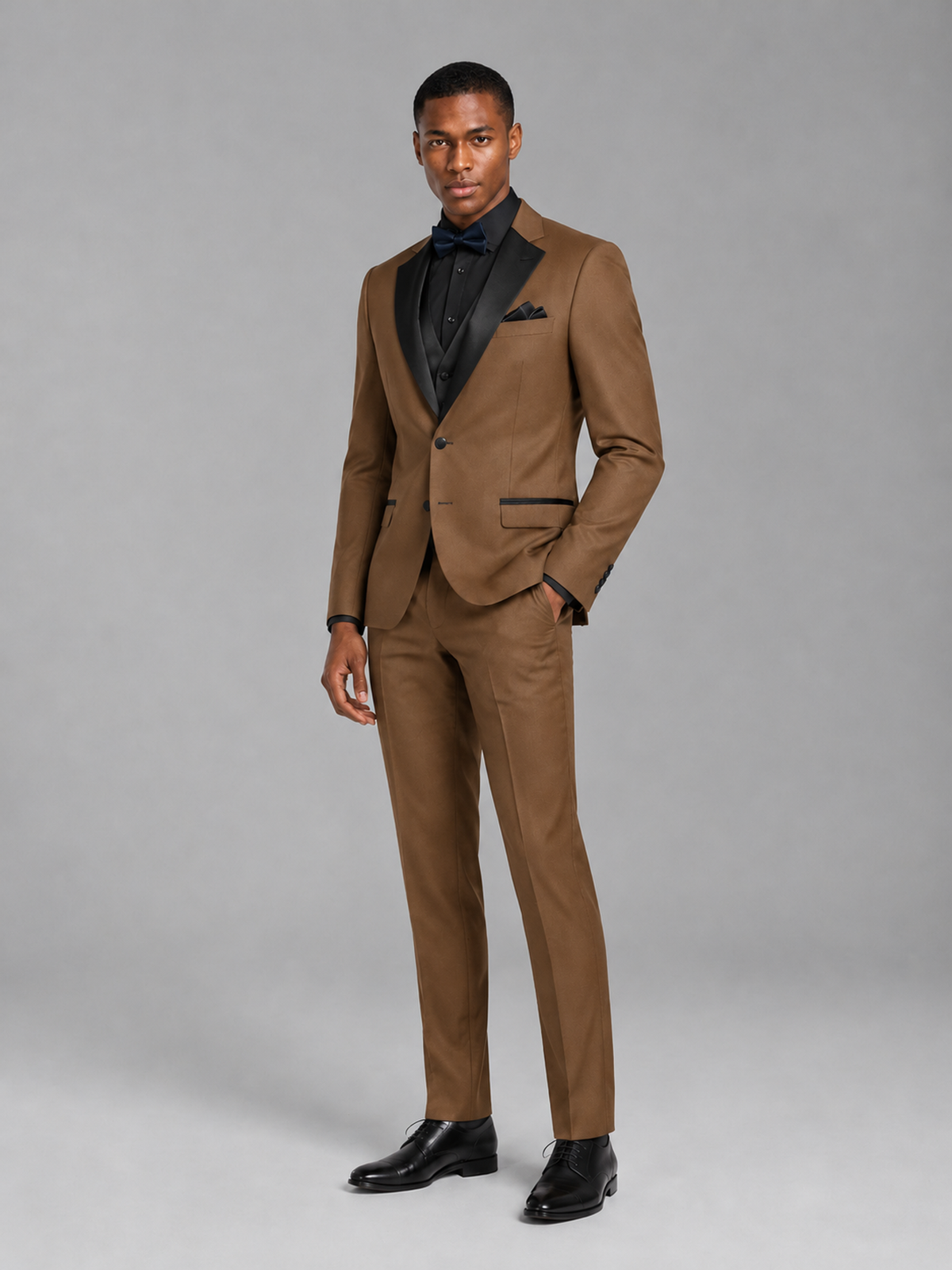 Savile Men's Burnt Orange Contrast Shawl Lapel Tuxedo Suit – 3-Piece Wedding, Prom & Black-Tie Formal Set - Burnt Orange - Burnt Orange_4