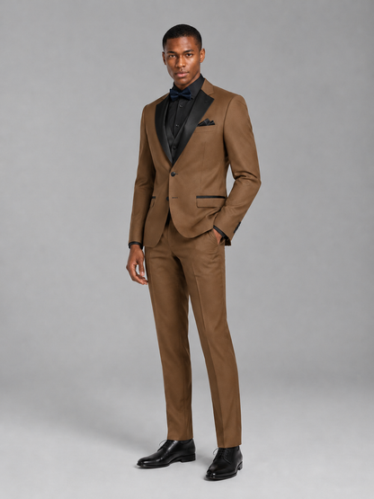 Savile Men's Burnt Orange Contrast Shawl Lapel Tuxedo Suit – 3-Piece Wedding, Prom & Black-Tie Formal Set - Burnt Orange - Burnt Orange_4
