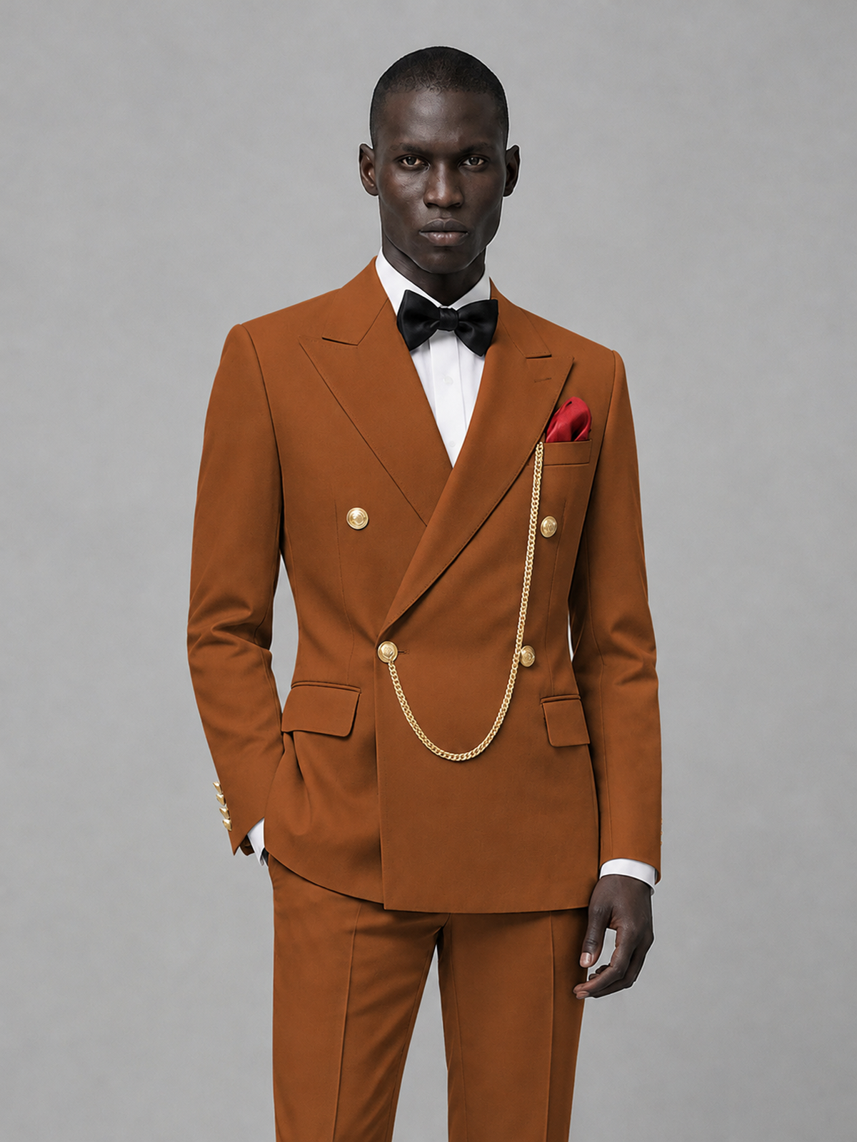 Men's Burnt Orange Double-Breasted 2-Piece Suit Set – Jacket & Trousers | Burnt Orange Chain - Burnt_Orange