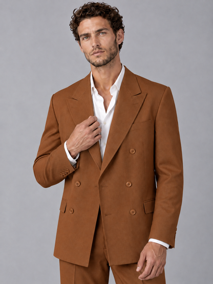 Savile Burnt Orange Beige Double-Breasted 2-Piece Suit with Peak Lapel - Burnt Orange