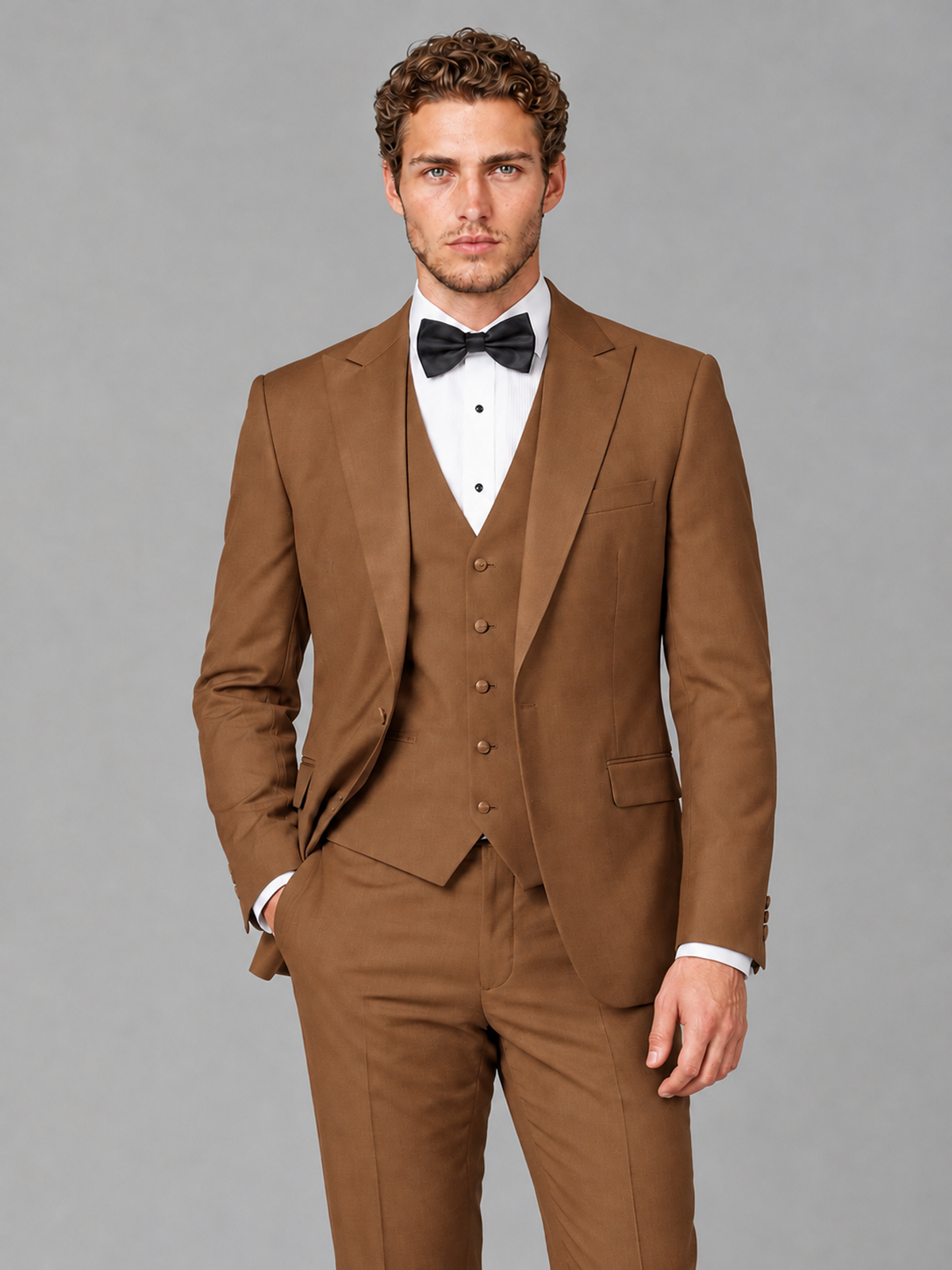 Savile Men's Burnt Orange Peak Lapel 3-Piece Tuxedo Suit | Jacket, Vest & Trousers - Burnt Orange
