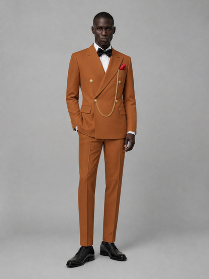 Men's Burnt Orange Double-Breasted 2-Piece Suit Set – Jacket & Trousers | Burnt Orange Chain - Burnt_Orange