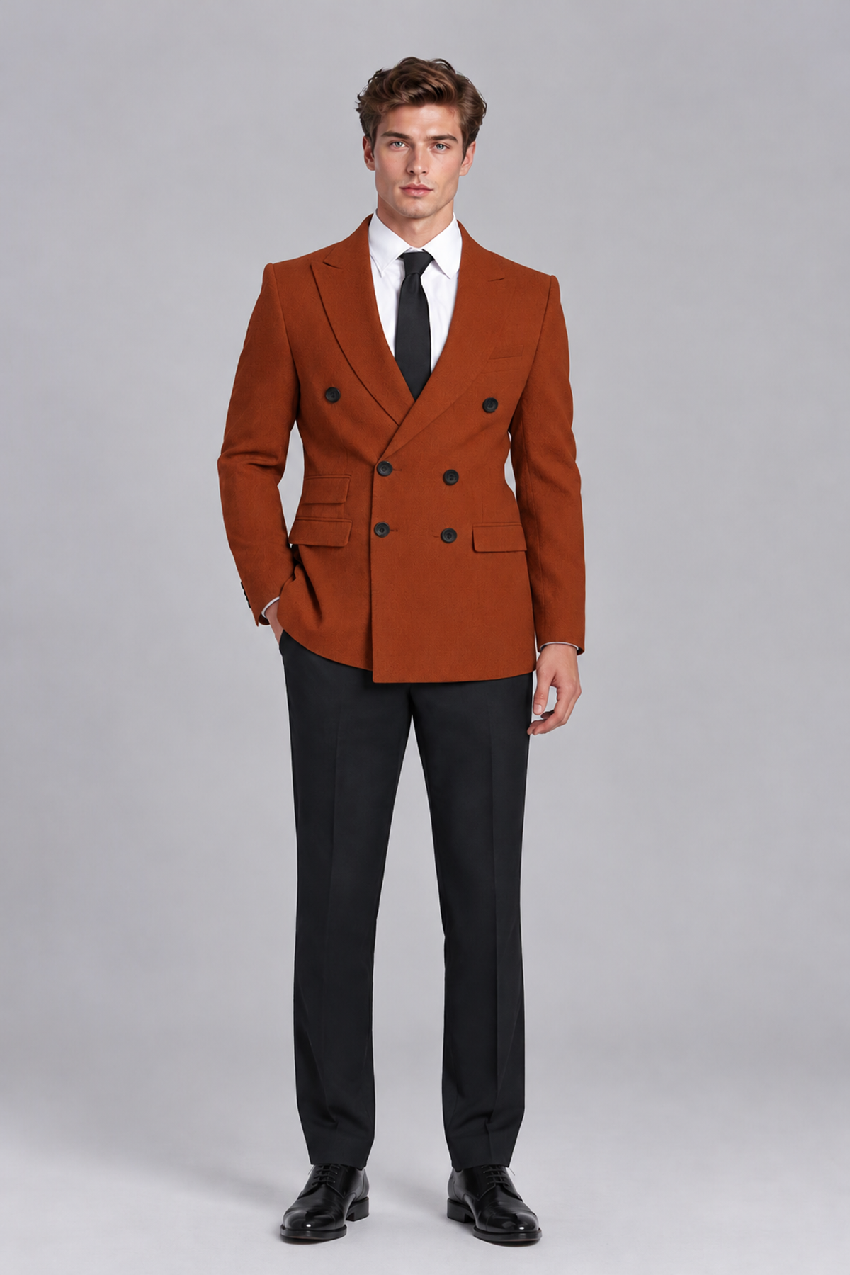 Savile Men's Burnt Orange Double-Breasted Peak Lapel Blazer - Burnt Orange