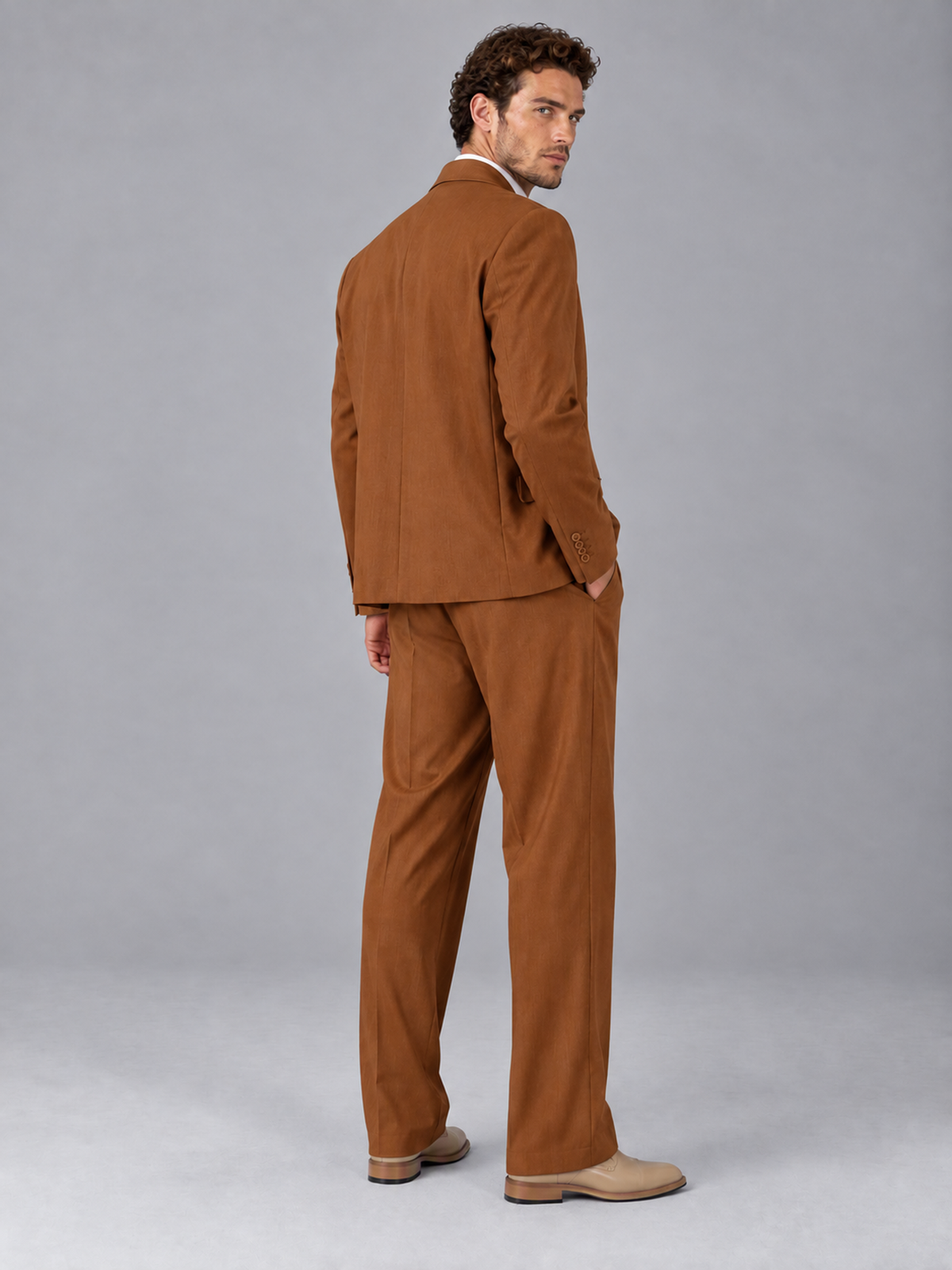 Savile Burnt Orange Beige Double-Breasted 2-Piece Suit with Peak Lapel - Burnt Orange