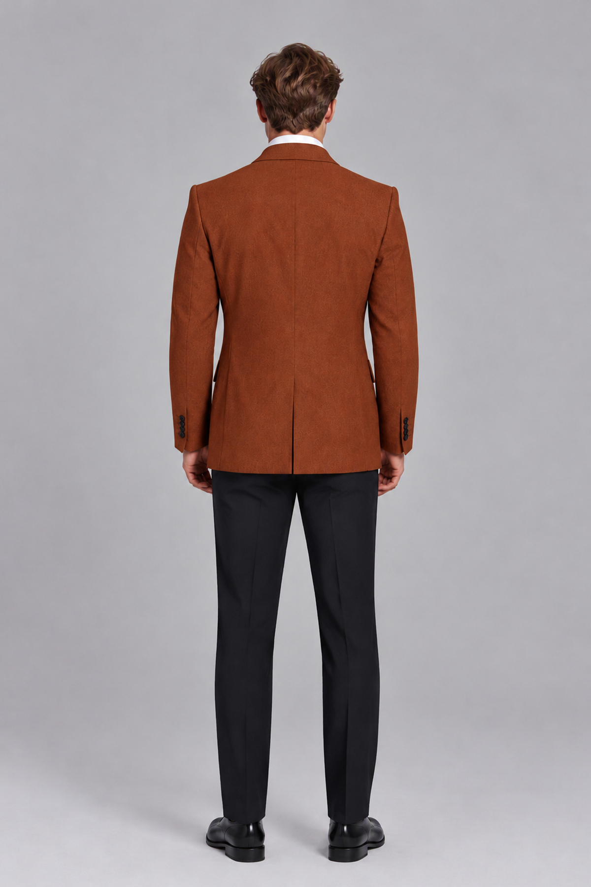 Savile Men's Burnt Orange Double-Breasted Peak Lapel Blazer - Burnt Orange