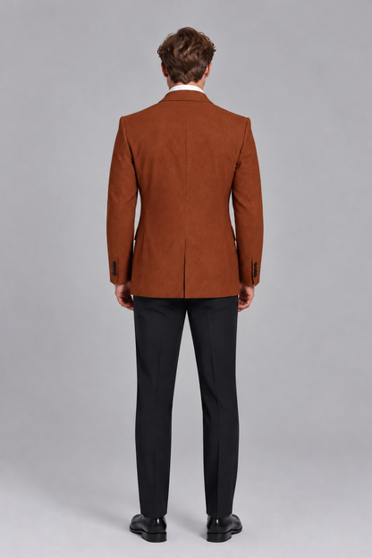 Savile Men's Burnt Orange Double-Breasted Peak Lapel Blazer - Burnt Orange