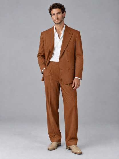 Savile Burnt Orange Beige Double-Breasted 2-Piece Suit with Peak Lapel - Burnt Orange