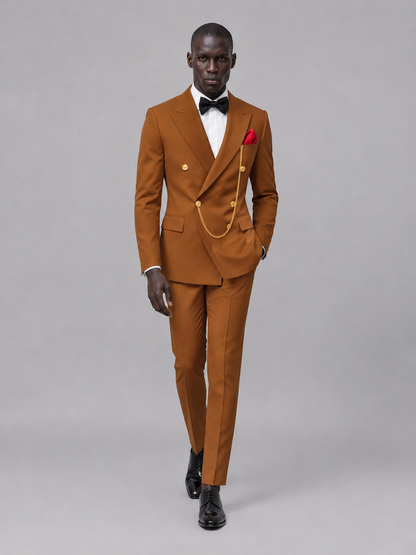Men's Burnt Orange Double-Breasted 2-Piece Suit Set – Jacket & Trousers | Burnt Orange Chain - Burnt_Orange
