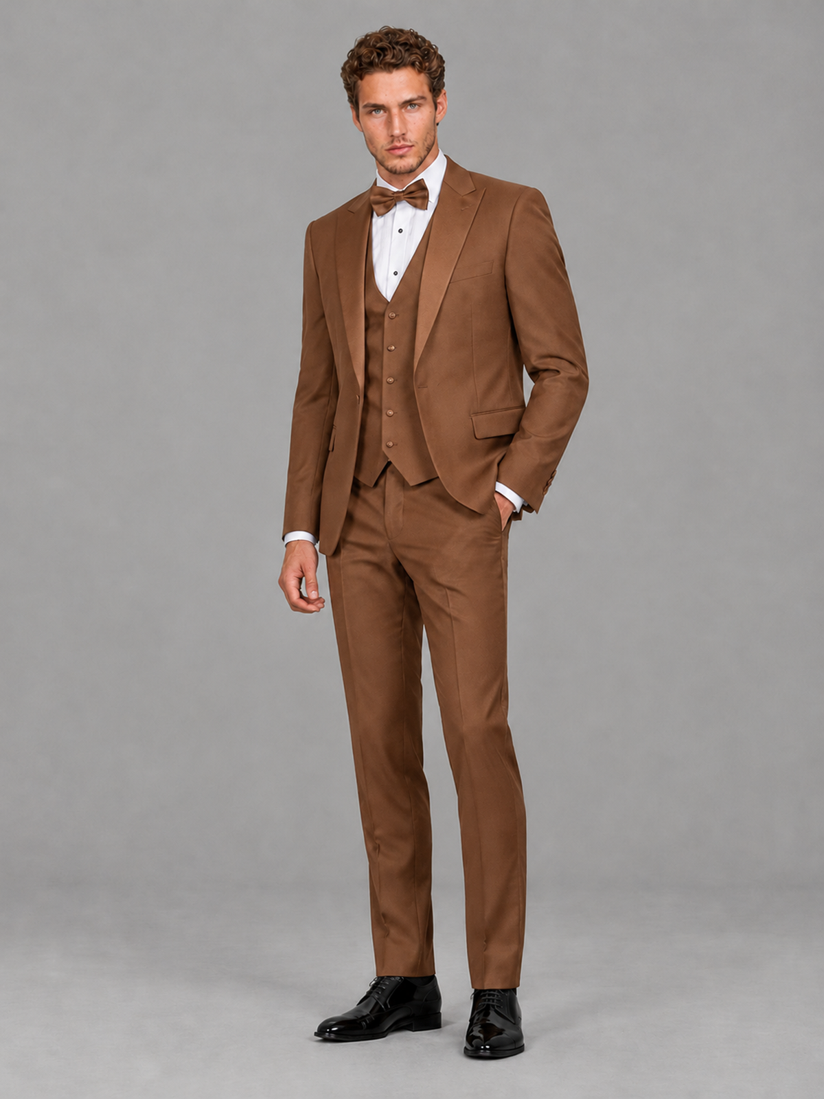 Savile Men's Burnt Orange Peak Lapel 3-Piece Tuxedo Suit | Jacket, Vest & Trousers - Burnt Orange