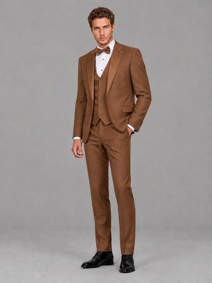 Savile Men's Burnt Orange Peak Lapel 3-Piece Tuxedo Suit | Jacket, Vest & Trousers - Burnt Orange