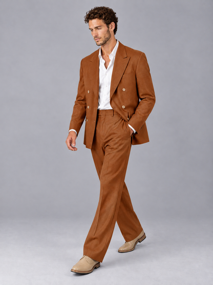 Savile Burnt Orange Beige Double-Breasted 2-Piece Suit with Peak Lapel - Burnt Orange