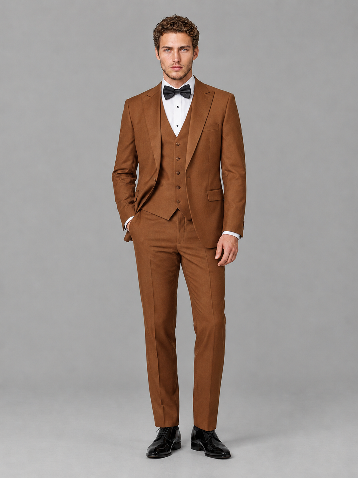 Savile Men's Burnt Orange Peak Lapel 3-Piece Tuxedo Suit | Jacket, Vest & Trousers - Burnt Orange