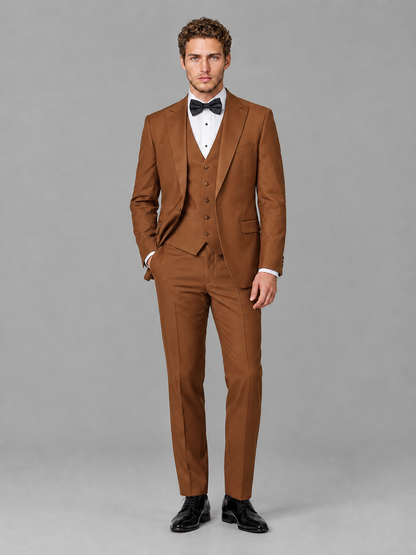 Savile Men's Burnt Orange Peak Lapel 3-Piece Tuxedo Suit | Jacket, Vest & Trousers - Burnt Orange