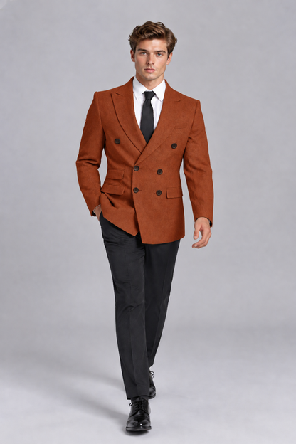 Savile Men's Burnt Orange Double-Breasted Peak Lapel Blazer - Burnt Orange
