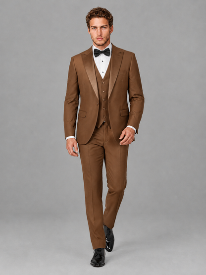 Savile Men's Burnt Orange Peak Lapel 3-Piece Tuxedo Suit | Jacket, Vest & Trousers - Burnt Orange