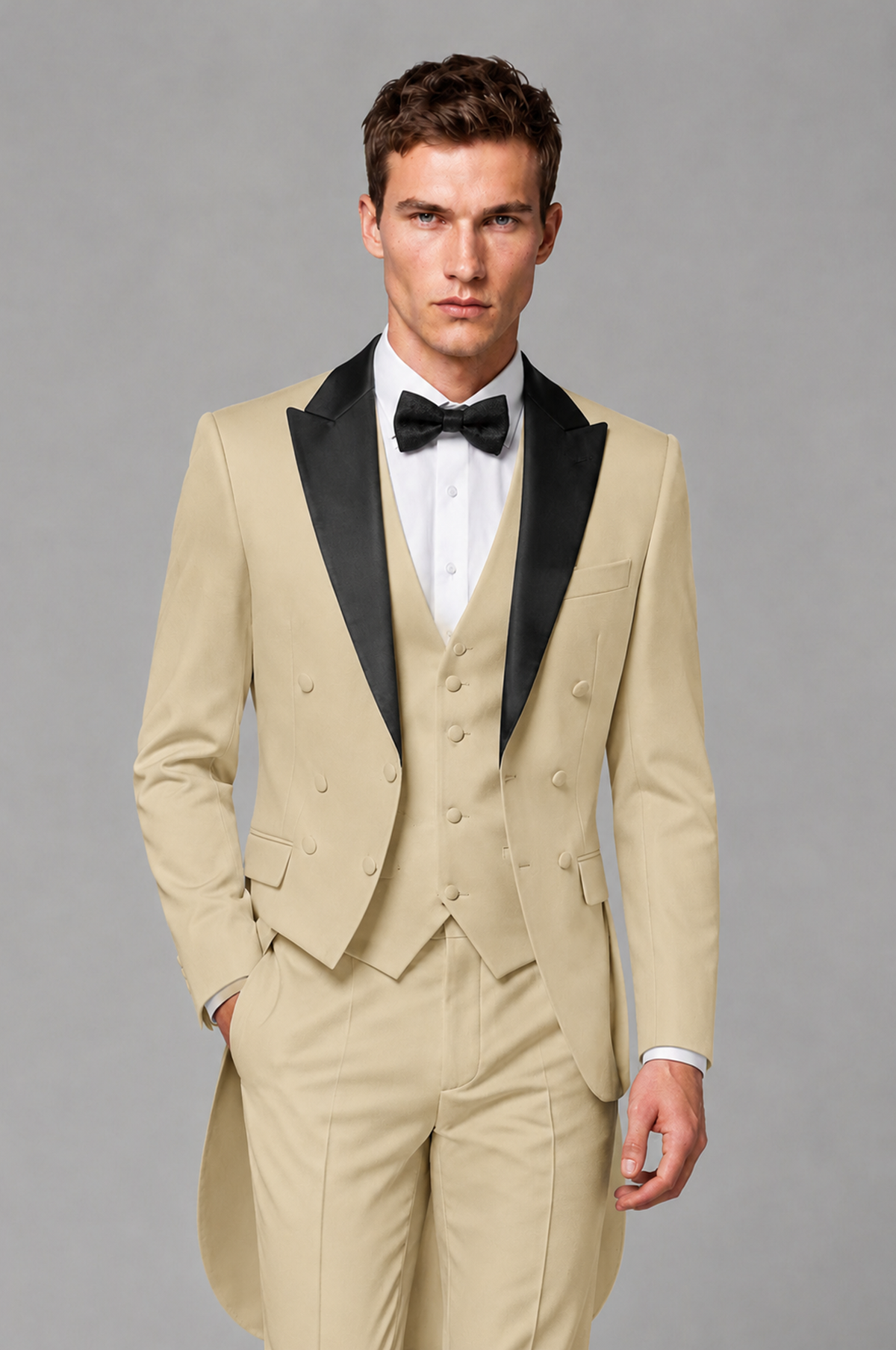 Savile Champagne 3-Piece Tailcoat Tuxedo Suit with Black Peak Lapel - Champagne - Champagne_01