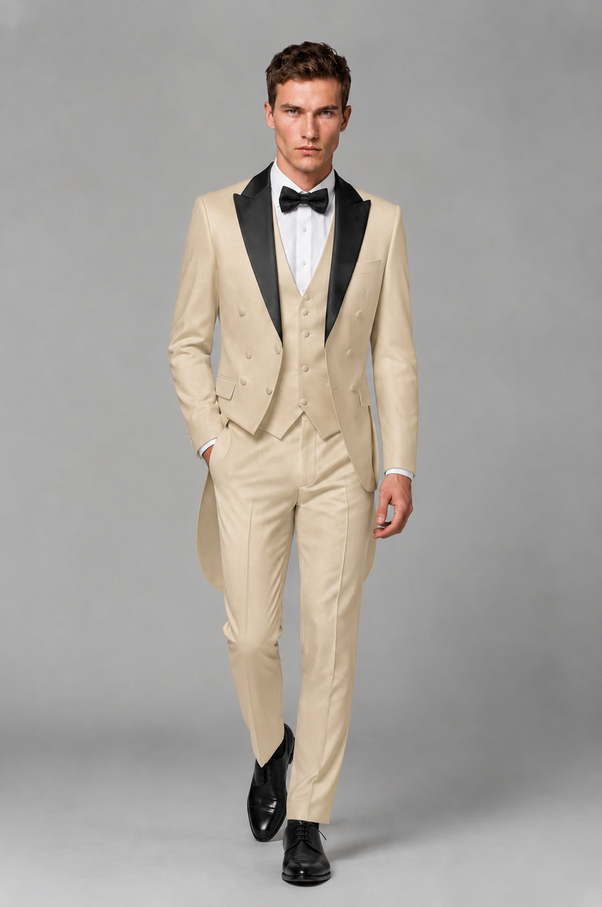 Savile Champagne 3-Piece Tailcoat Tuxedo Suit with Black Peak Lapel - Champagne - Champagne_02
