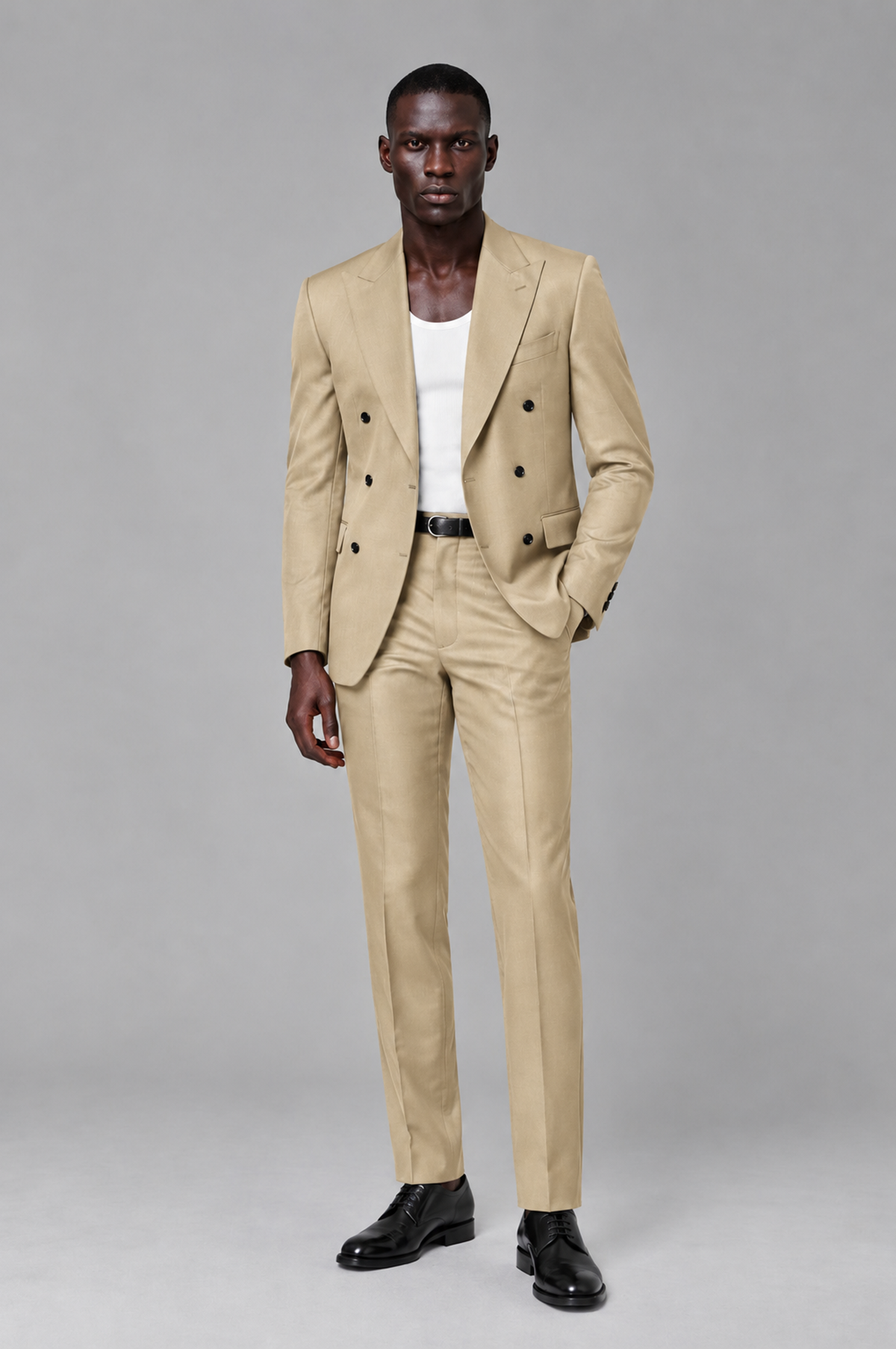 Savile Men's Champagne Double Breasted Slim Fit 2-Piece Suit Set – Blazer & Trousers | Wedding Gala Formal - Champagne - Champagne_02