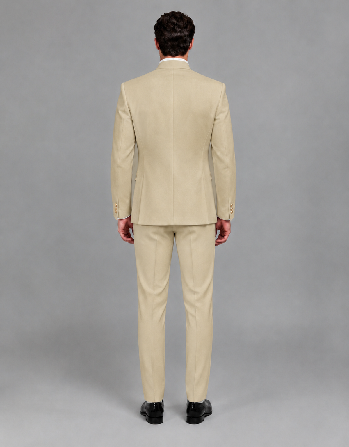BOLODOO Men's Champagne Asymmetrical Mandarin Collar Tuxedo Suit – Modern 2-Piece Gold Button Wedding, Prom & Gala Set - Champagne - Champagne_03