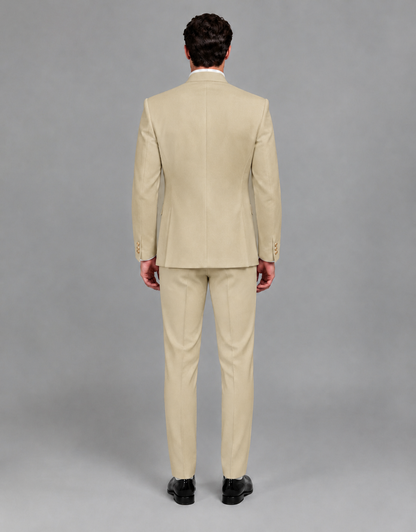BOLODOO Men's Champagne Asymmetrical Mandarin Collar Tuxedo Suit – Modern 2-Piece Gold Button Wedding, Prom & Gala Set - Champagne - Champagne_03