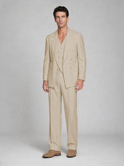 Men's Champagne Double-Breasted 2-Piece Suit – Peak Lapel Wedding & Beach Formal Set with Vest - Champagne