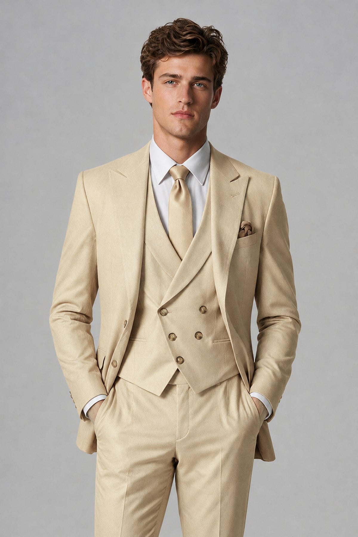 Savile Men's Dusty Champagne 3-Piece Suit – Jacket, Vest & Trousers | QX0113 - Champagne