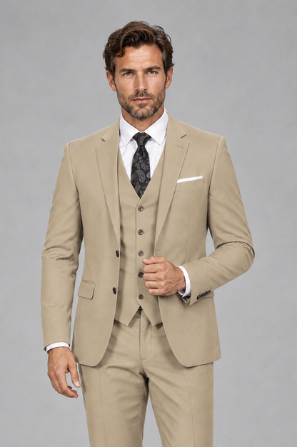 Savile Men's Champagne 3-Piece Suit Set – Notch Lapel Blazer, Vest & Trousers - Champagne - Champagne_1