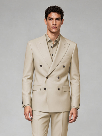 Savile Men's Champagne Double-Breasted 2-Piece Suit Set – Blazer & Trousers - Champagne