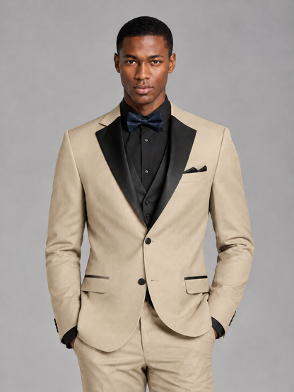 Savile Men's Champagne Contrast Shawl Lapel Tuxedo Suit – 3-Piece Wedding, Prom & Black-Tie Formal Set - Champagne - Champagne_1