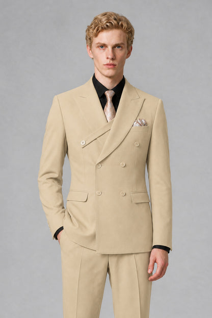 Savile Men's Champagne Double-Breasted Two-Piece Suit - Champagne